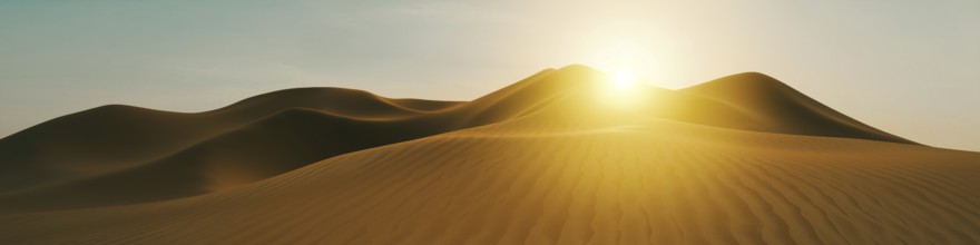 A desert dune sunset wide background banner. 3D illustration