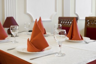 Restaurant interior of red and white colours