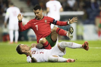 Football match, captain Cristiano RONALDO CR7 Portugal on the stomach of Kamil PIATKOWSKI Poland