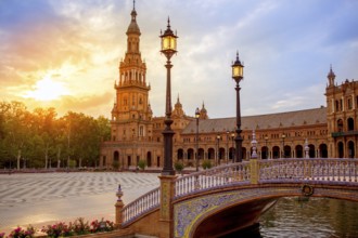 Seville Sevilla Plaza de Espana at sunset in Andalusia Spain square