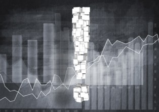Big exclamation mark on graphs and diagrams background, 3D rendering