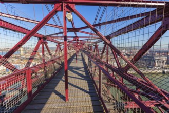 The Bizkaia suspension transporter bridge (Puente de Vizcaya) in Portugalete, Spain inside. Walking