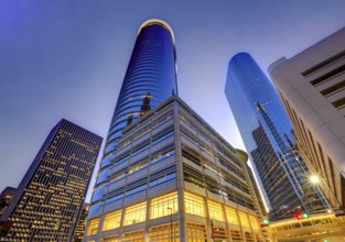 Houston Downtown skyline sunset modern skyscrapers at Texas US USA