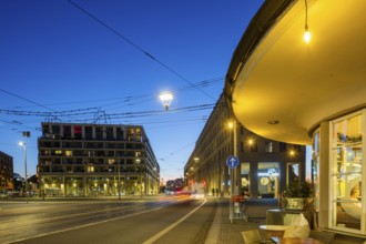 New buildings and evening traffic on the Postplatz, Dresden, Saxony, Germany, Europe