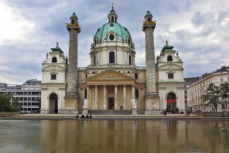 VIENNA, AUSTRIA - SEPTEMBER 26, 2013: The famous Church of St. Charles Borromeo in the Baroque