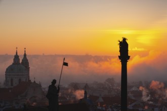 The Church of St.Nicholas in the mist. Prague, Czech Republic.This is the most famous Baroque