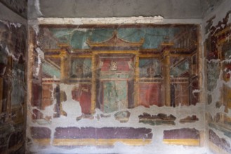 OPLONTIS, ITALY, MAY 03, 2022, Scenic frescos on the wall of famous Villa Oplontis, ancient Roman