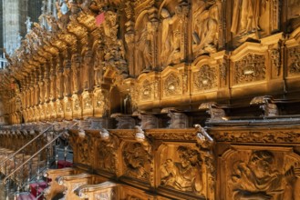 Salamanca, Spain, 9 April, 2024: detail view of the choir of the New Cathedral in Salamanca, Europe