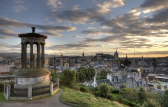 Cityscape of Edinburg city, the capital of Scotland from the Calton Hill with the Nelson Monument