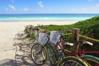 Tulum Caribbean beach bicycles in Riviera Maya of Mayan Mexico