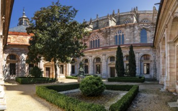 Astorga, Spain, 12 April, 2024: view of the cloister and inner courtyard of the Cathedral of Saint