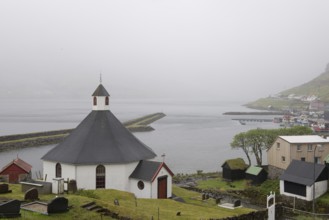 The church of Haldarsvík on the island Streymoy on the Faroe Islands, Haldarsvik, Faroe Islands,
