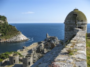 Aerial view of Porto Venere in Cinque Terre Unesco Heritage, La Spezia, Italy, Europe