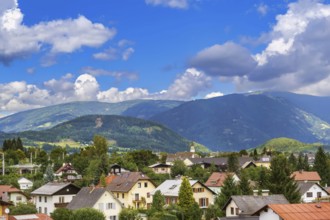 View of Villach and surrounding mountains, Austria, Europe