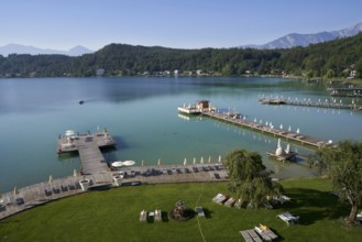 Bathing jetties on Lake Klopeiner See, Hotel Sonne, Carinthia, Austria, Europe