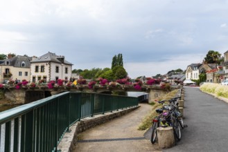 Josselin, France, July 26, 2018: View of the medieval town located in the Morbihan department of