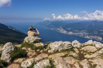 Panoramic view from Monte Baldo on Lake Garda near Malcesine in Italy