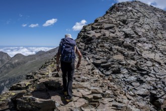 Ascent to Batoua peak by ridge, 3034 meters, Hautes-Pyrenees department, France, Europe