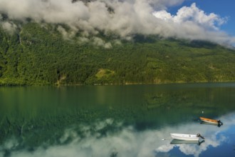 Beautiful landscape at the glacier lake in Loen in Norway during summer time