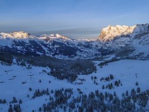 Wetterhorn Mountain at Sunset in Winter. Swiss Alps. Switzerland. Aerial View