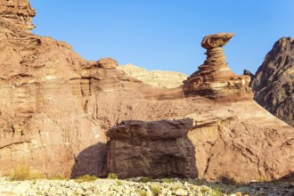 Multicolored landscape formations. Bizarre forms of weathered sandstone in the mountains. Eilat