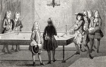 Ludwig XIV. spielt Billard, Versailles, Frankreich, 1694, Ludwig der Große, König von Frankreich,
