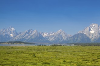 The amazing Teton mountains above Jackson Lake in Wyoming, USA, North America