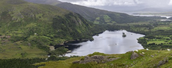 Healy Pass and Glanmore lake (R574) on the Beara peninsula, Ireland, United Kingdom, Europe