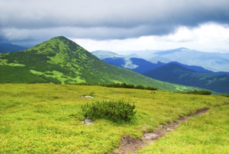 Path in mountains in storm day