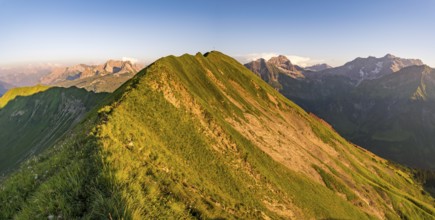 Fantastic sunset tour on the beautiful panoramic mountain Hoferspitze near Schrocken in the Allgau