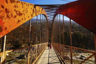 Small pedestrian bridhe through Beas river, but I see small car cross this bridge!Himachal Pradesh.