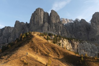 Beautiful mountain landscape of rocky Dolomites at Passo Gardena area in South Tyrol in Italy