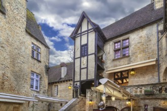 Square in Sarlat-la-Caneda historical center, France, Europe