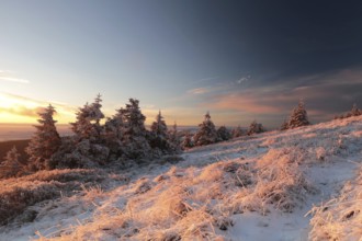 Winter landscape, The top of mountain in the Czech Republic during sunrise
