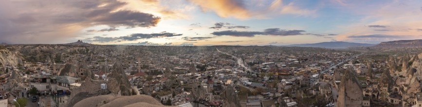 A panorama picture of the town of Goreme, in Cappadocia, at sunset