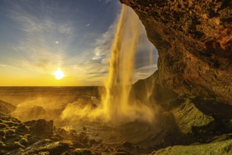 Behind Seljalandsfoss, south coast, Iceland, Europe