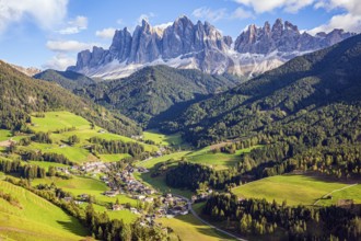 Fabulously beautiful valley in South Tyrol. Charming old little church in the Val de Funes.
