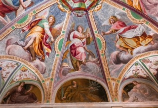ORTA SAN GIULIO, ITALY, MAY 29, 2019 : interiors decors and frescoes of chapel in Sacro monte di