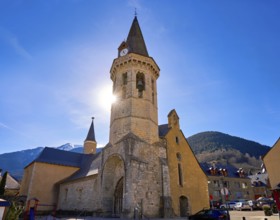 Vielha Viella church Sant Miqueu in Lerida Catalonia of Spain Aran Valley in Pyrenees