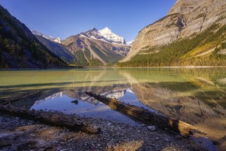 Beautiful autumn landscape scene in mountain in background in Jasper National Park west Canada with