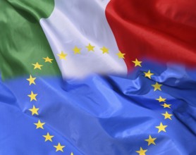 Italy, member state of the European Union, shown with the flags, Europe