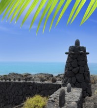 La Palma volcanic lava stone fence column in Fuencaliente Canary Islands
