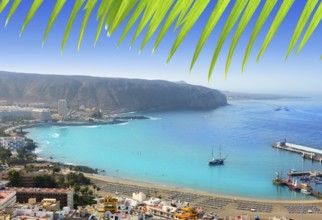Aerial view of Los Cristianos beach in Arona Tenerife Canary Islands