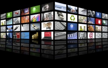 Big Panel of TV screen showing business tech and internet communication
