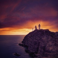 Almeria Cabo de Gata lighthouse sunset in Mediterranean sea of Spain