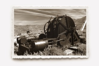 A monstrous old machine used in gold mining, rusting away in the former gold mining town of Bodie.