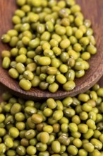 Mung beans over wooden spoon, lodz, poland