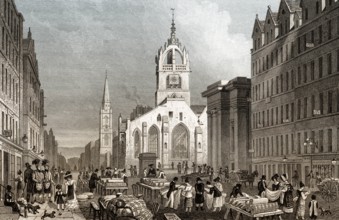 St Giles' Church, County Hall and Lawn Market, High Street, Edinburgh, Scotland, 19th century, from