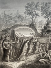 Burial of the Virgin Mary, Steel engraving 1853, digitally restored
