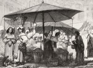 Market at the Piazza Navona, Rome, Italy, 19th Century, Europe